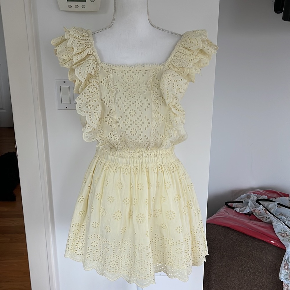 LoveShackFancy Yellow Eyelet Mini Dress